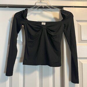 Aritzia Wilfred Women Cropped Top S Black Ruched Sweetheart Bodice Stretch XCOND